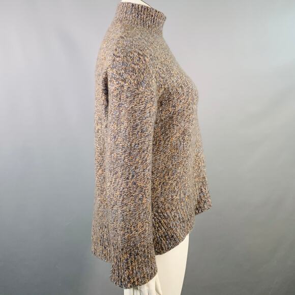 THEORY Size L Karenia Yellow Grey White Cashmere Melange High Neck Sweater - Picture 3 of 9